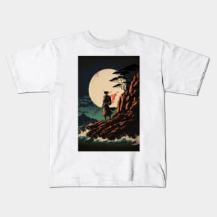 Samurai on Rocky Shore Kids T-Shirt